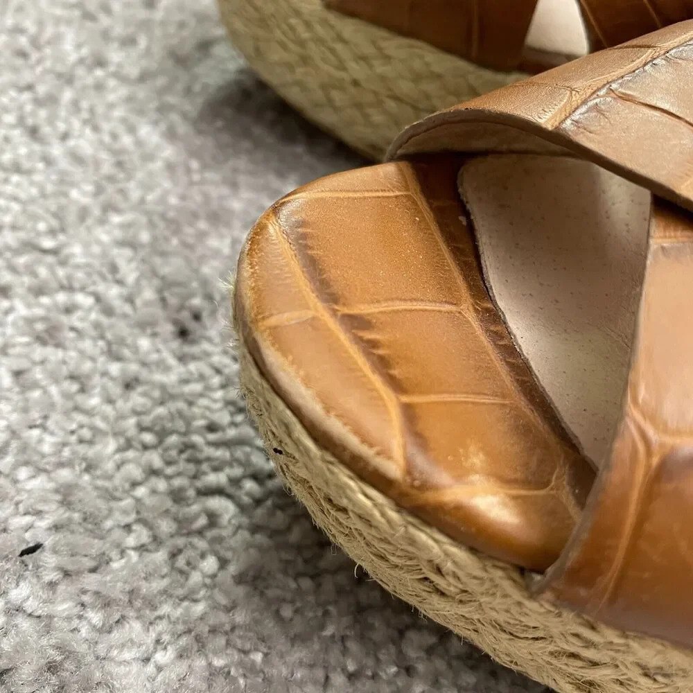 Micheal Michael Kors Peep Toe Espadrille Wedge Sandals Womens 9M Brown Slip On